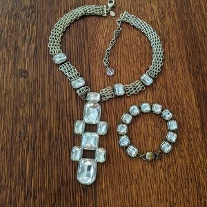 Chico's Crystal and Gold-tone Bevel Cut Glass Stone Pendant Necklace-Bracelet